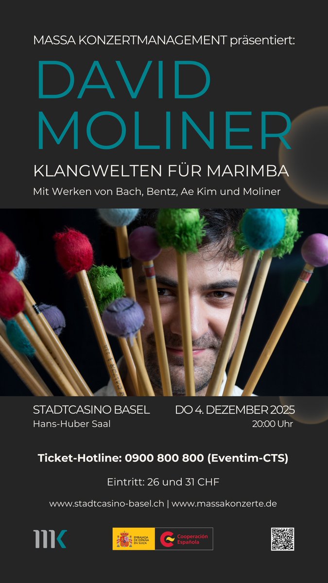 #SaveTheDate El 4 de diciembre, el virtuoso de la marimba David Moliner actuará en el Stadtcasino Basel. 
Un viaje sonoro entre Bach y la creación contemporánea. 
stadtcasino-basel.ch/de/programm/ve…