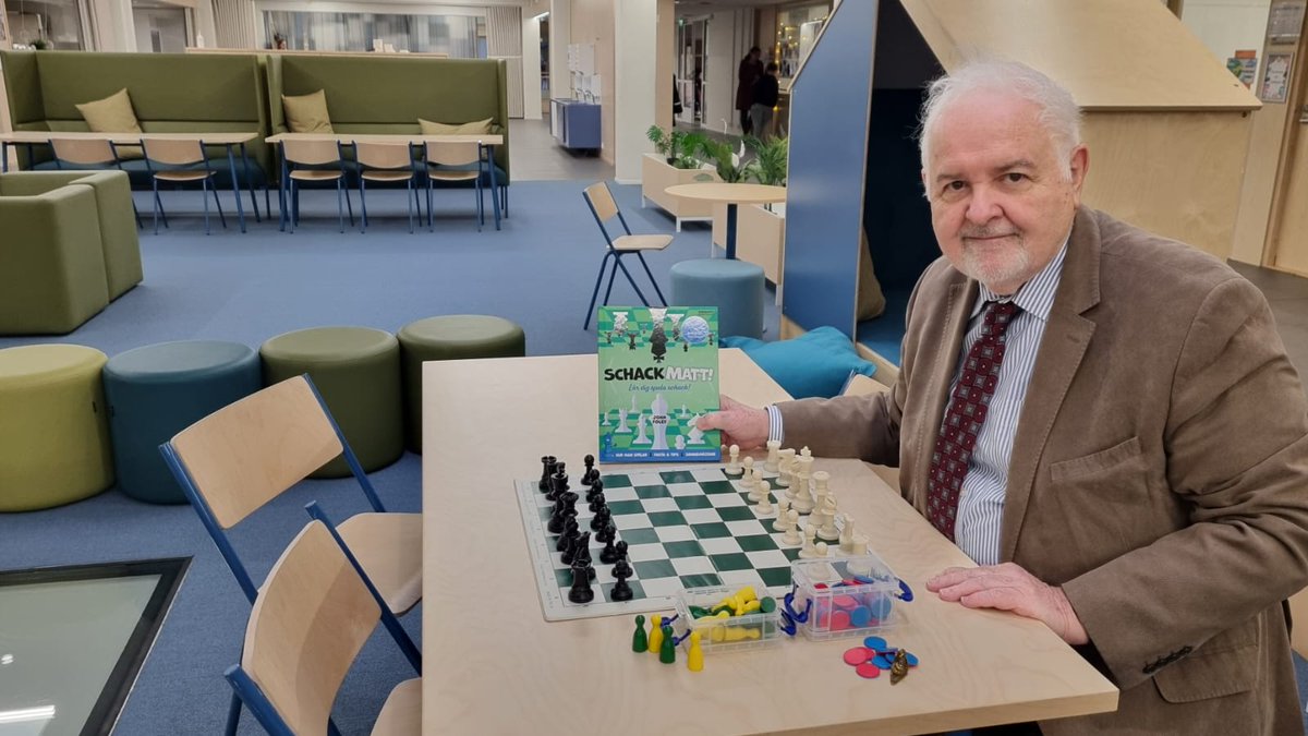 ChessPlus's tweet image. John&apos;s book, CheckMate, The Wonderful World of Chess, has been translated into many languages and has received international recognition.
He&apos;s been invited to Finland to give chess lessons and introduce his favourite strategy games to children. It was great fun and a big success.