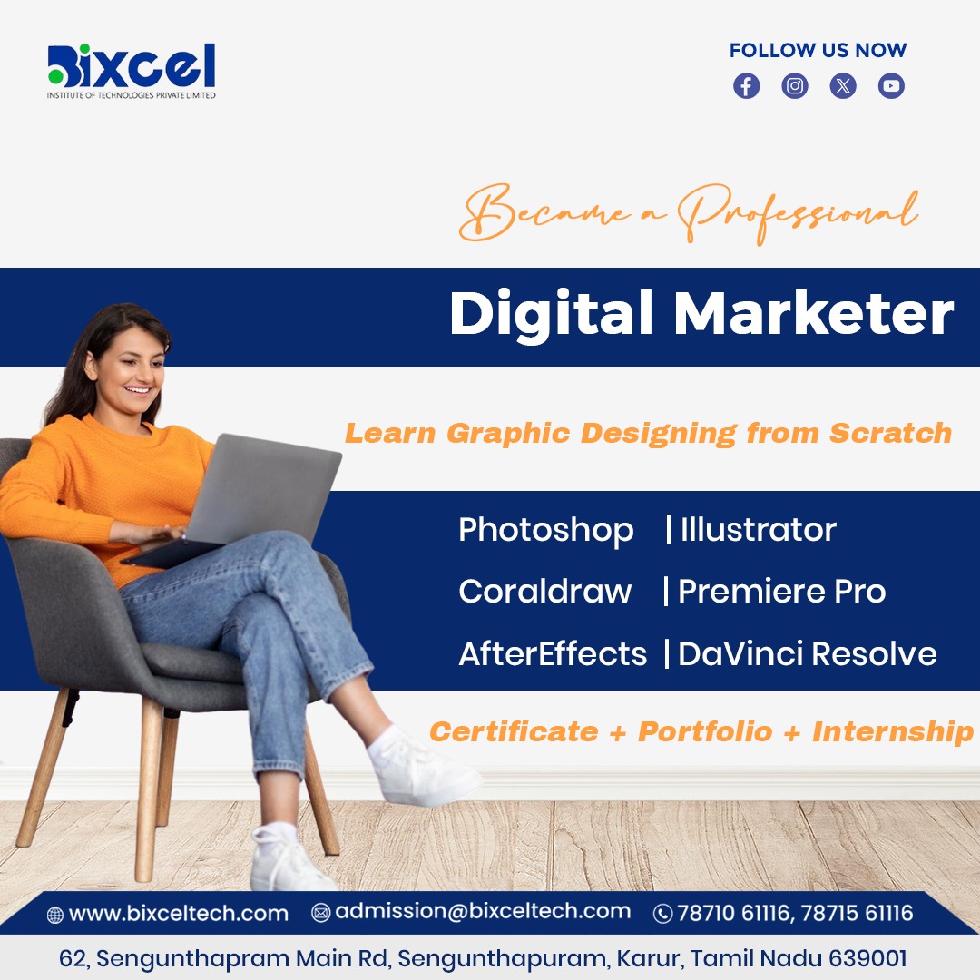 bixceltech's tweet image. Become a Professional Digital Marketer!
Master Graphic Designing tools from scratch and build a strong creative portfolio with Bixcel.#BixcelInstitute #DigitalMarketingCourse #GraphicDesignTraining #LearnFromScratch #DesignTools