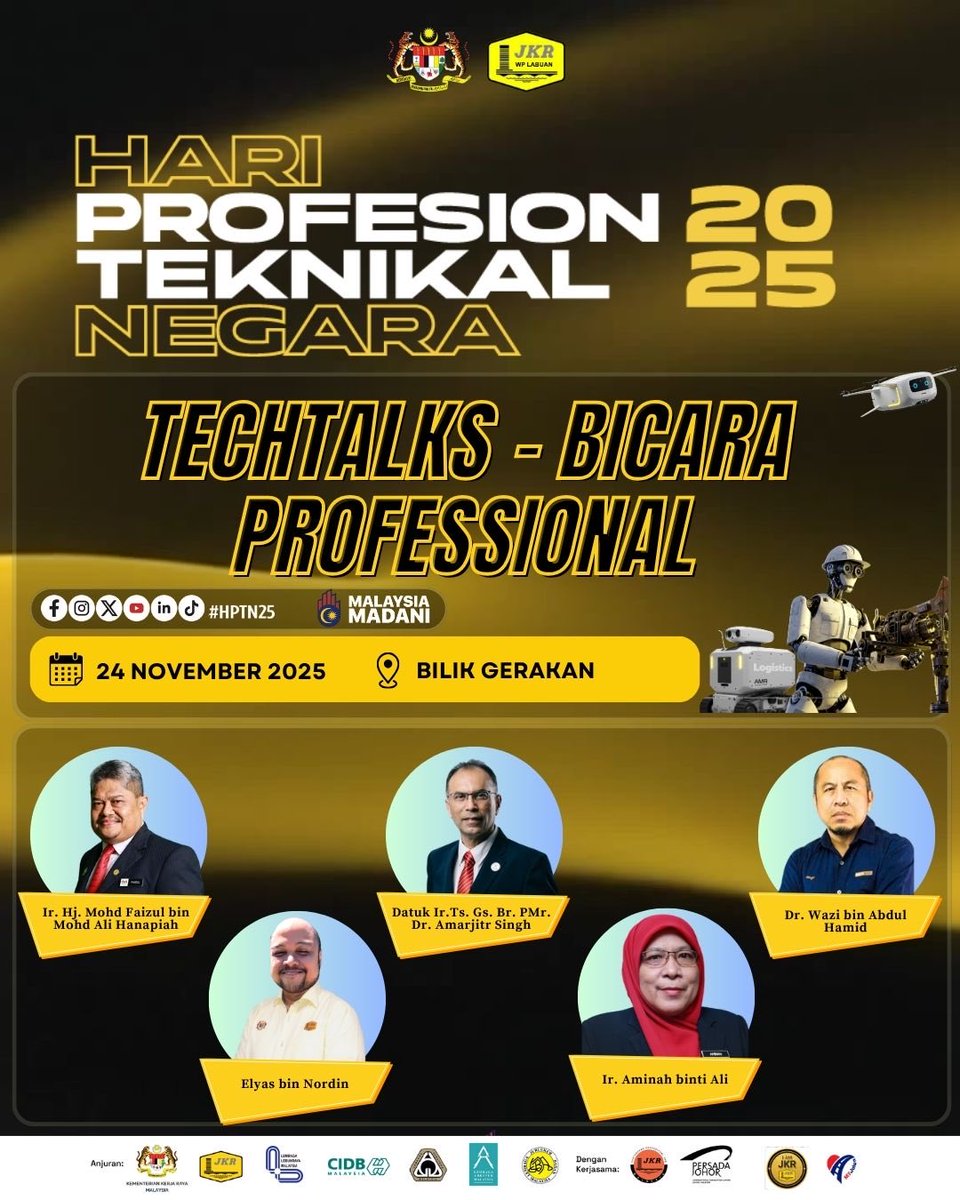 HPTN OUTREACH 2025 : _Techtalks- Bicara Professional_ bersama dengan pegawai yang mempunyai pelbagai pengetahuan berkenaan dengan pelbagai bidang Profesion Teknikal dan sesi khas bersama dengan bekas pelumba motor negara 

<a href="/RoslanisE/">Roslan bin Ismail</a>
<a href="/IPJKR_Official/">JKR Malaysia Rasmi</a> 
⁦<a href="/HPTN_Rasmi/">hptn_rasmi</a>⁩