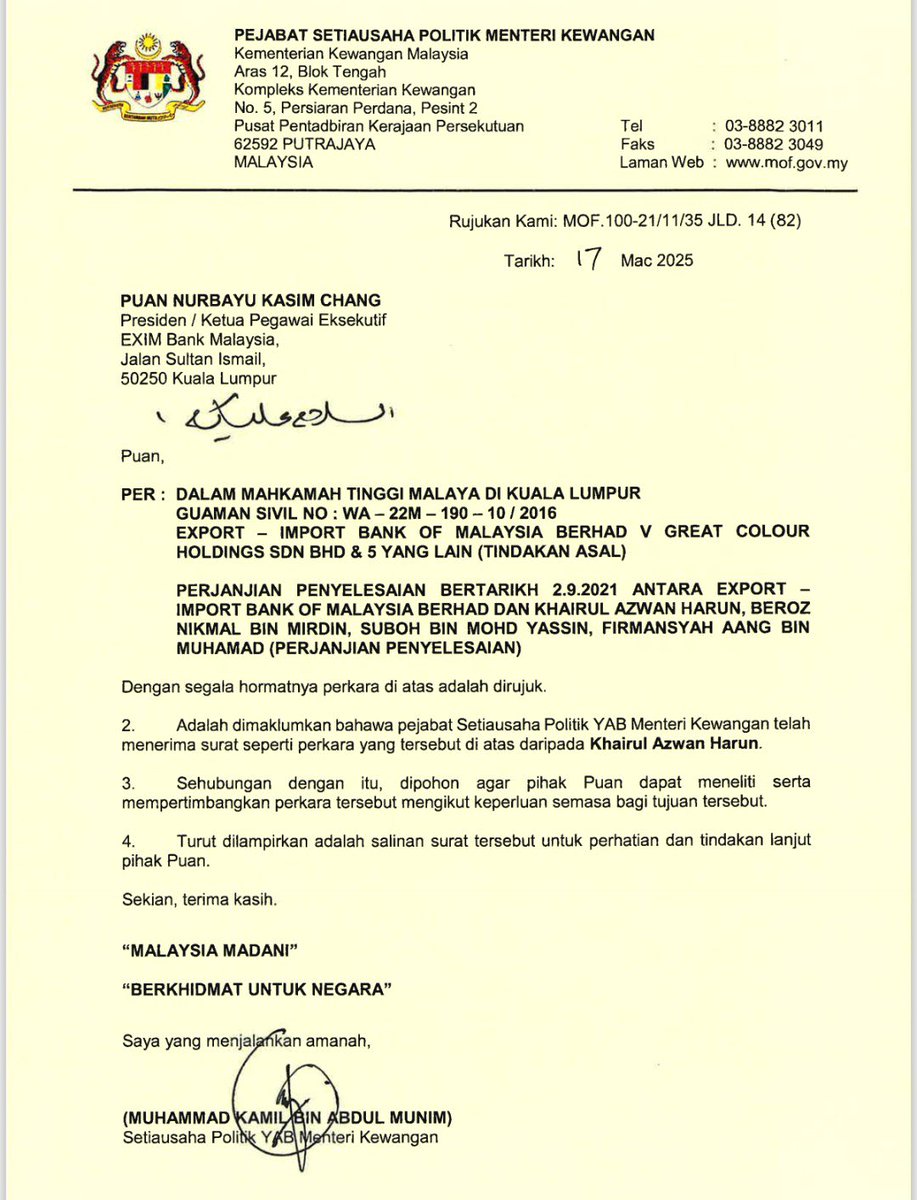 SaiPan70's tweet photo. @501Awani Setkat ni dah DUA ORANG supol YAB @anwaribrahim mengeluarkan surat 'sokongan', yg kelihatan cuba mempengaruhi kerja/ keputusan orang lain. 
Kita dah tau jawapan YAB tentang kes Shamsul; bagaimana pula halnya dgn surat dari Kamil kpd CEO Exim Bank? https://t.co/sohWVQvBlZ