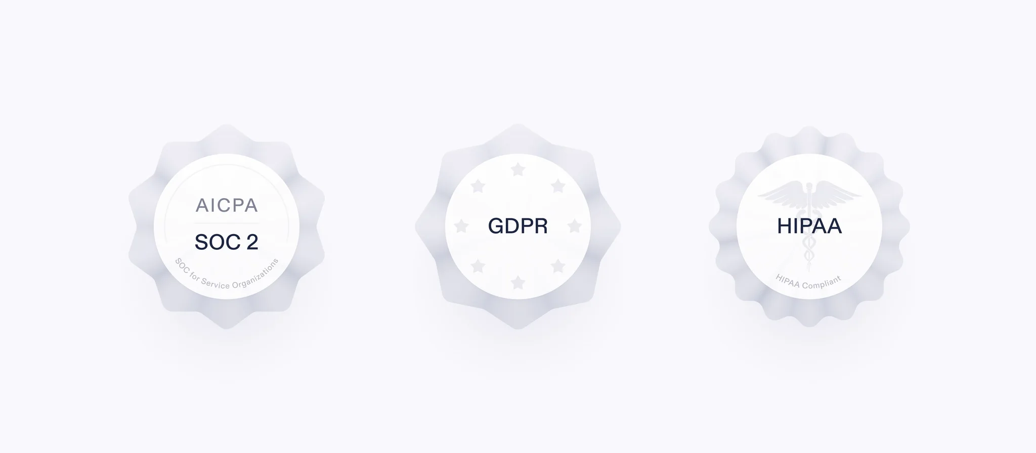 규정 준수 인증 배지 — SOC 2·GDPR·HIPAA 씰 세트