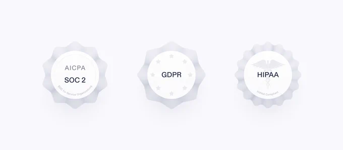규정 준수 인증 배지 — SOC 2·GDPR·HIPAA 씰 세트
