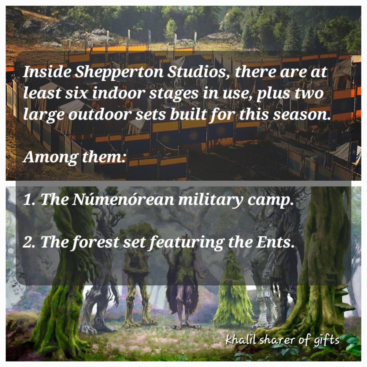 Rings of power season 3 update:
Inside Shepperton Studios, there are at least six indoor stages in use, plus two large outdoor sets built for this season.
Among them:
1. The Númenórean military camp.

2. The forest set featuring the Ents.
#TROPspoilers 
#ringsofpower