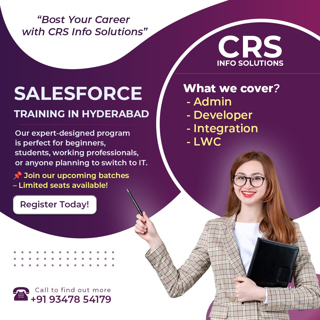 Anandtechie1102's tweet image. Thinking about starting your career in Salesforce?
Here’s your chance to learn from one of the most trusted institutes — CRS Info Solutions!
Website: crsinfosolutions.com/what-is-the-sa…
#SalesforceTraining #SalesforceAdmin #SalesforceDeveloper #SalesforceCourses #HyderabadTraining