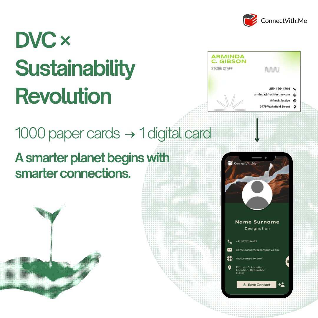 connectvith's tweet image. 1000 paper cards → 1 Digital Visiting Card.
Small switch. Big difference.

A smarter planet begins with smarter connections and it starts with us
ConnectVith.Me wishes you a greener way to network.

#sustainability #ecofriendlybusiness #paperlessnetworking #greenfuture