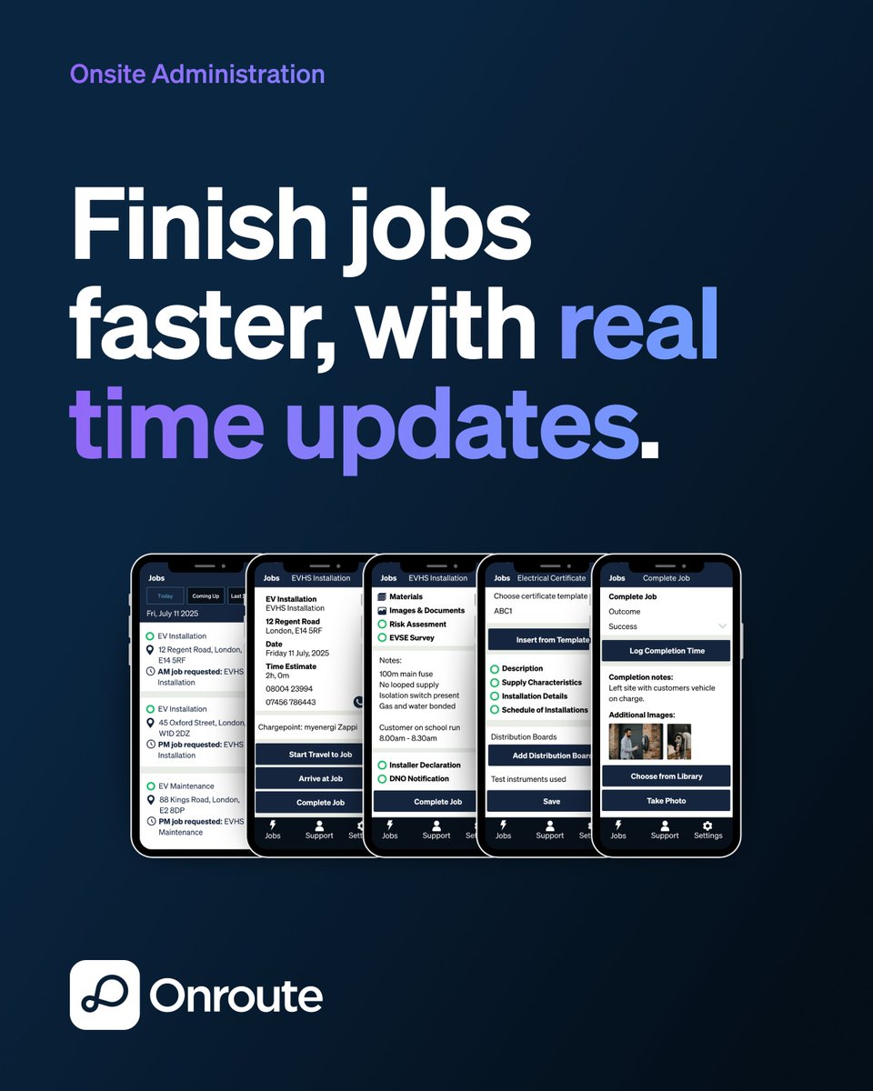 onrouteapp's tweet image. With the Onroute mobile app (available on iOS and Android), engineers can update job information directly on site. Capture photos, leave notes, and update progress in real time. No more waiting until you&apos;re back in the office or at home.

Even in areas with no signal. Simply…