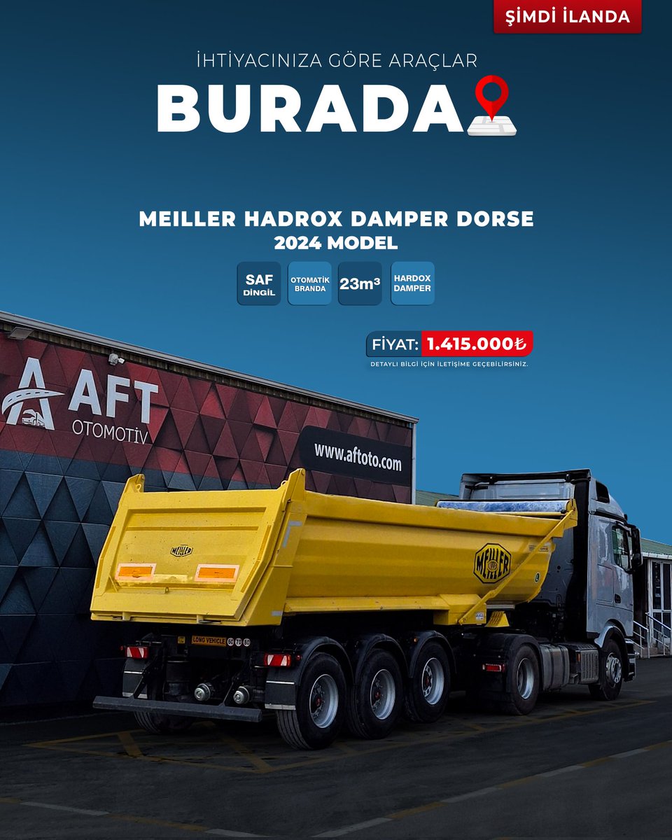 İhtiyacınıza göre araçlar burada 📍
𝗦𝗶𝗺𝗱𝗶 𝗶𝗹𝗮𝗻𝗱𝗮‼️
⚠️ARAÇLAR ADETLİDİR⚠️

"AĞIR ABİLER" ♠
Büyük düşünenlerin tercihi, Türkiye'nin lider ağır vasıta satış noktası.
📍AFT OTOMOTİV / ANKARA

Detaylı bilgi için 👇
💻 aft.com.tr
☎️ 0312 244 0 238 AFT OTOMOTİV