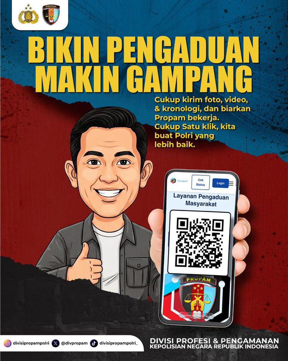 satbrimobdabali's tweet image. Laporkan setiap bentuk pelanggaran oknum polisi melalui Propam Presisi.
Cukup scan barcode, sampaikan laporan, dan bantu kami meningkatkan pelayanan! 💙✨
#PropamPresisi #Polri #LayananTanpaPungli&quot;