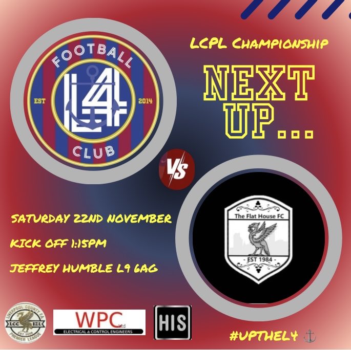Final league game of the month tomorrow against newly promoted Flathouse who’ve had a strong start to the season, should be a good game, kick off at Jeffrey Humble is 1:15pm. #L4 ⚓️