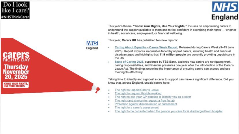 SPMBARA's tweet image. To help improve the identification and raise awareness of unpaid carers RIGHTS during yesterday’s Carers Rights Day, Lisa shared her lived experience caring for her mum. Please watch and share. shorturl.at/SCEEY #NHSThinkCarer #CarersRightsDay