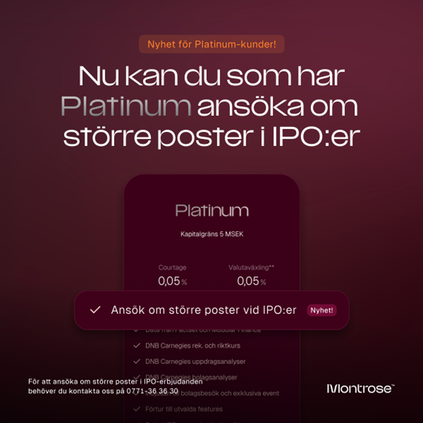 NYHET‼️🔥 Som Platinumkund (>5 MSEK) kan du nu ansöka  om större poster i börsintroduktioner och därmed öka sannolikheten för bättre tilldelning än klassiska minimitilldelningen samt frångå retailtaket på ~100 000 EUR 🥳🙌 Kombinera detta med att vi redan idag har Sveriges