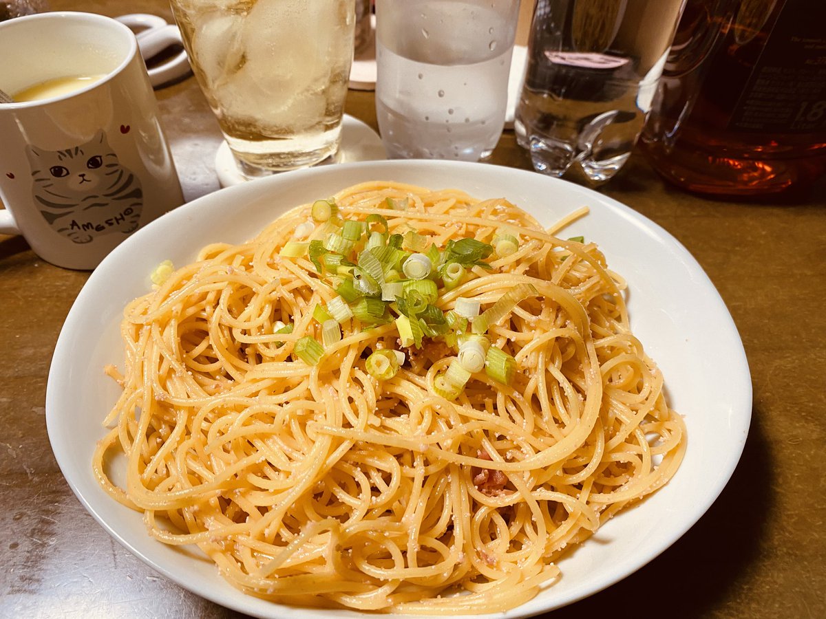 昨日の自分用のたらこパスタ失敗してたので、
家族の晩御飯のついでにリベンジ😏