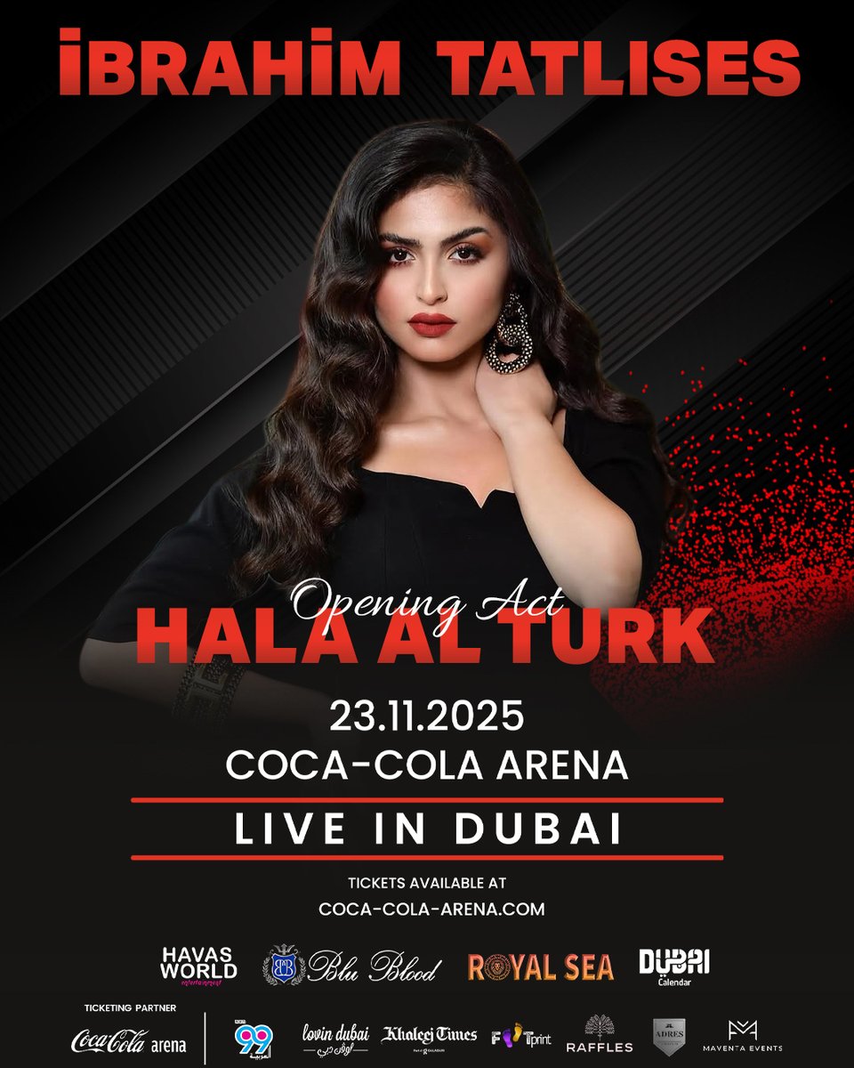 Our star <a href="/Hala_alturk/">حلا الترك</a> will be opening the show of the legend ibrahim tatlises happening at the <a href="/cocacolaarena/">Coca-Cola Arena</a> this Sunday!

Book your tickets now! 🎟️