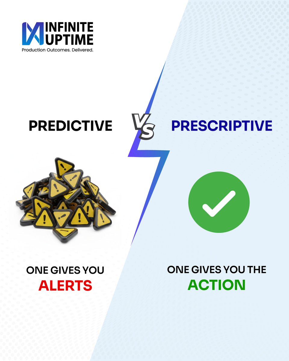 Prescriptive vs. Predictive.

Stop alert overload! Star Cement &amp; SPCC share how simple actions (not alerts) prevented failures and cut downtime.

🗓 Nov 27th, 10:00 GMT
👉 Register: infinite-uptime.com/outcomes-round…

#PrescriptiveMaintenance #Cement #Reliability