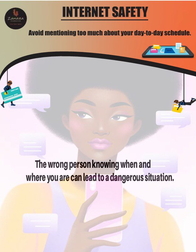 machukicloudier's tweet image. Avoid mentioning too much about your day to day schedule,when a wrong person knows when and where you are can lead to a dangerous situation.@Zamara_fdn #ZamaraVoices #EndDigitalViolence