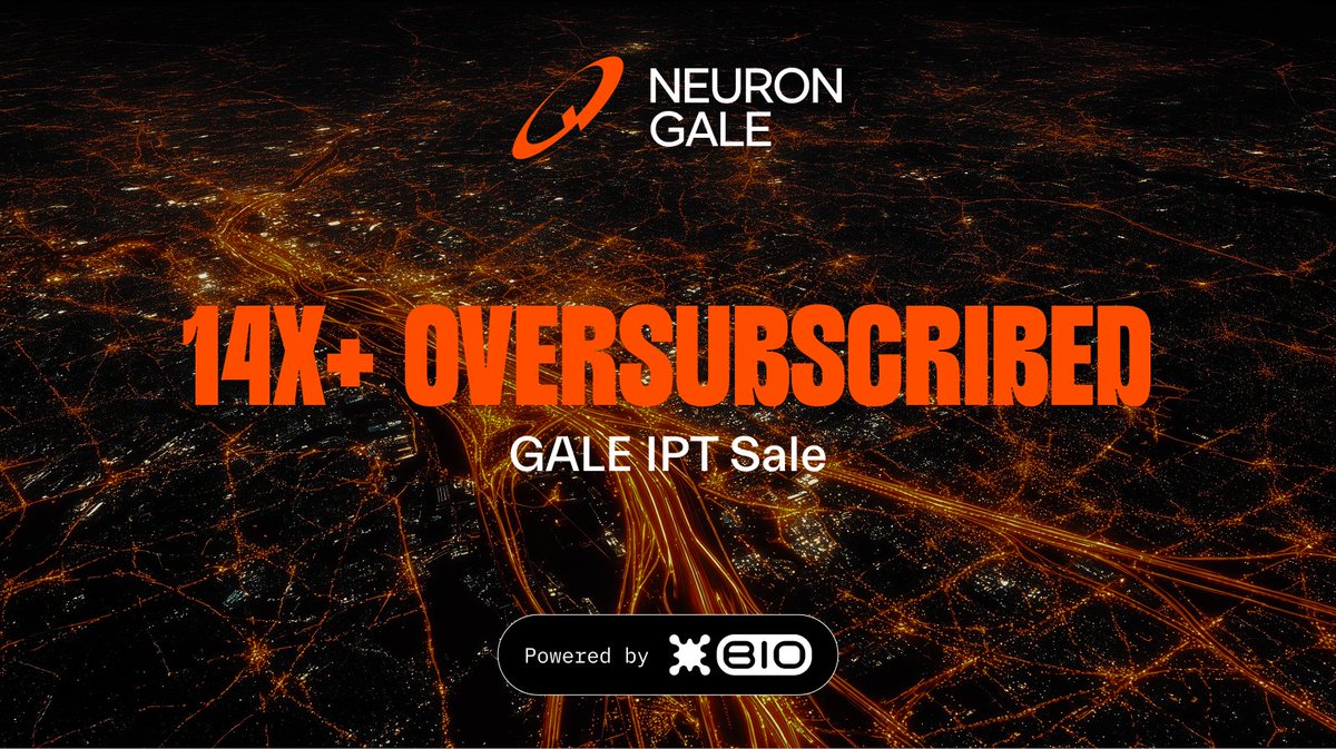 BioProtocolEco's tweet image. $GALE Ignition Sale Closed

@NEURONGale has exceeded its funding goal.

14.2X oversubscribed 🧠

$712K USDC committed by 1,900+ participants.

&amp;gt; TGE expected within the next hour. DEX trading via @AerodromeFi will be supported in the Bio App.

&amp;gt; GALE staking will go live around…