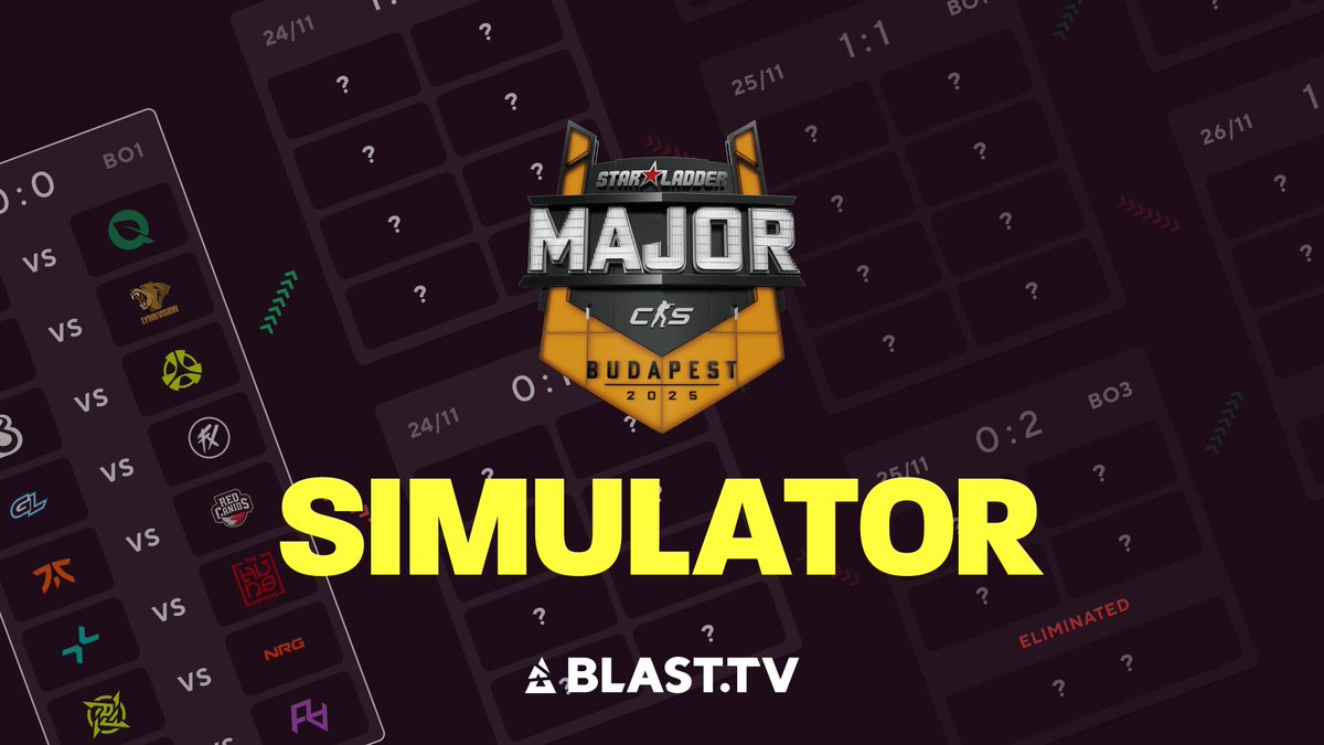 BLASTtv's tweet image. The Budapest CS2 Major is pulling up fast 😳

Have a go at our full Stage 1 match simulator and see how your bracket shakes out!

Who’s making it through? 👉 blast.tv/cs/simulator/b…