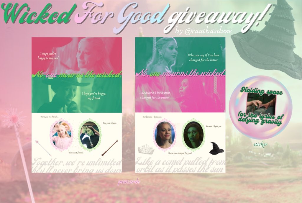 rauthasdune's tweet image. WICKED giveaway for fellow ozians 🫧 #stardustsgives 

วันเสาร์นี้เจอกันที่รอบของ #curtaincall_th 
มี postcard part one &amp;amp; two + sticker ไปแจกค่ะ 🧹

🌷 ทั้งหมด 15 ชุด เจอแล้วทักได้เลยน้า อยากให้
