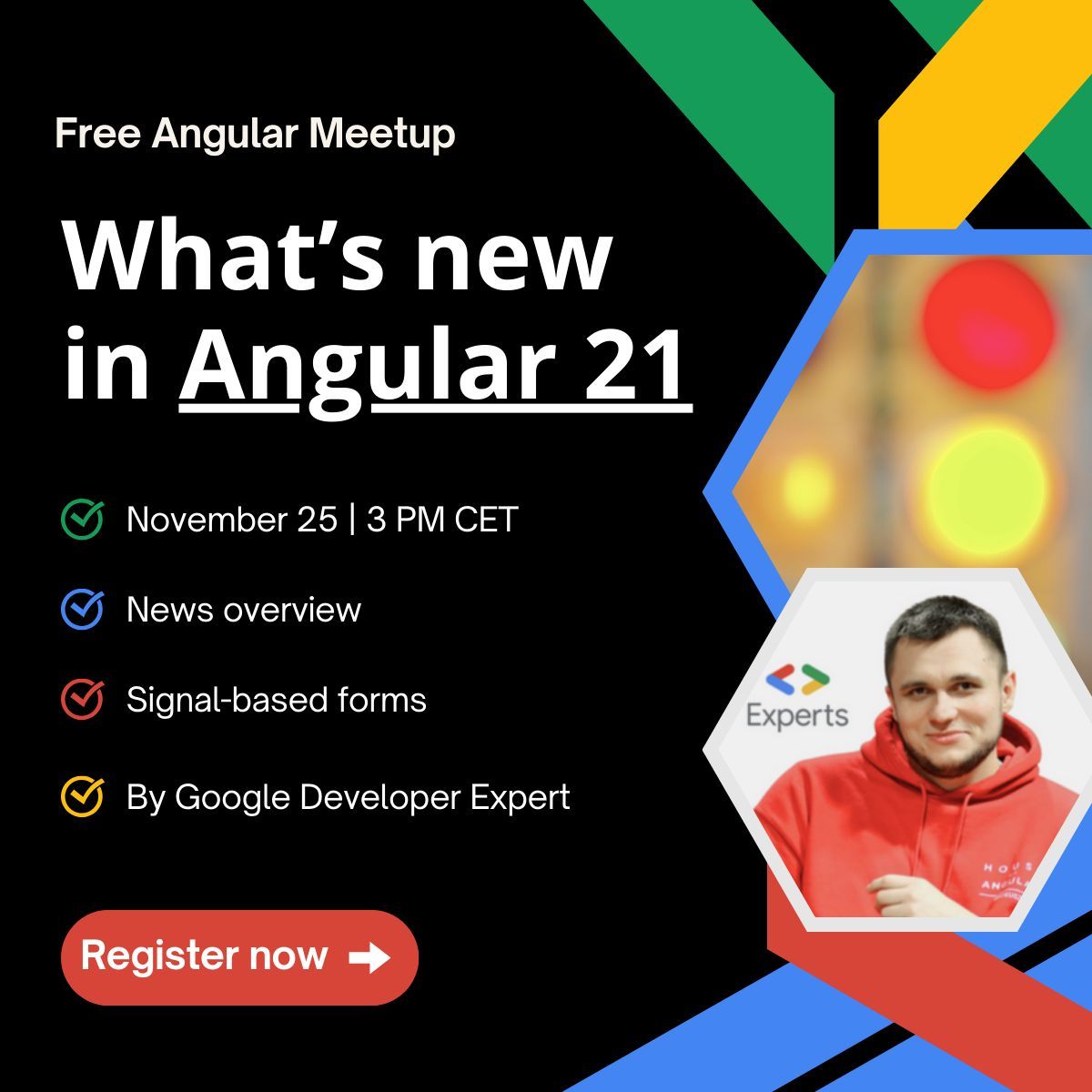 AngularLovePL's tweet image. Following the recent release of Angular v21, we have something great for you 🤩 

GDE @m_stefanczyk will teach you everything practical about v21 during the 2nd Angular Autumn Camp 2025 meetup! 🍂 

It’s the easiest and fastest (but also free) way to catch up before everyone…