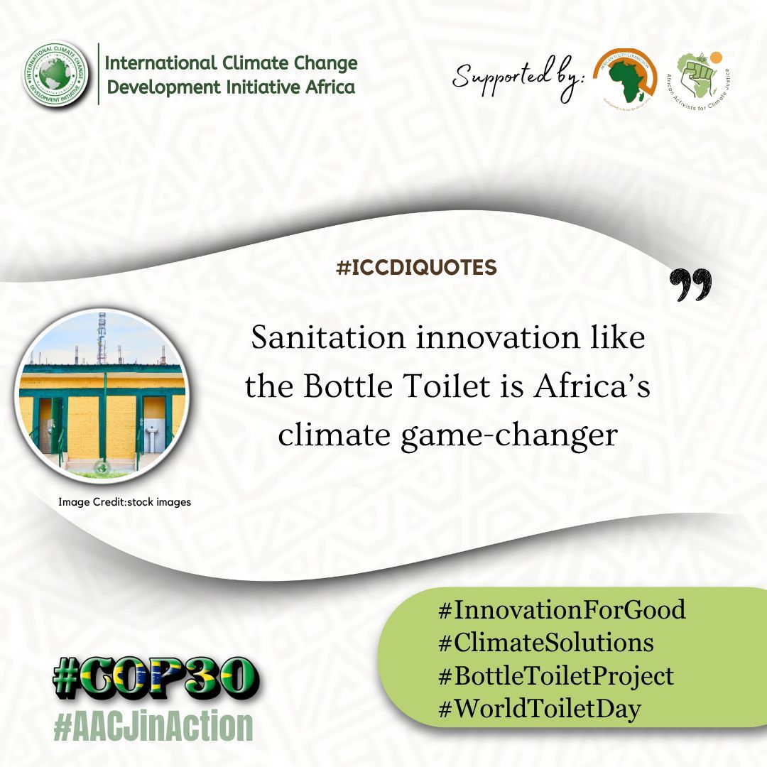 ClimateWed's tweet image. Sanitation innovation like the Bottle Toilet is Africa’s climate game-changer.

#InnovationForGood #ClimateSolutions #BottleToiletProject #WorldToiletDay
