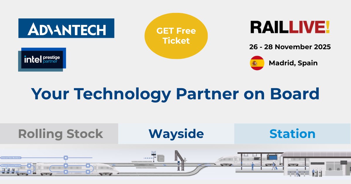 Advantech_IIoT's tweet image. Don’t miss your chance to attend one of the industry’s leading rail technology events at no cost.
 
Join us there to explore Advantech’s latest innovations in smart, connected rail systems and meet our team in person. We look forward to greeting you in Madrid!
 
Get your free…