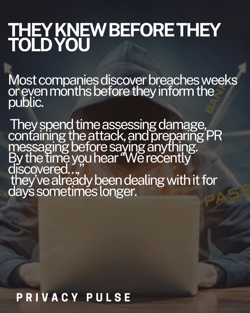 EzinneJubilee's tweet image. There’s what companies announce after a breach…
And then there’s what they don’t tell you.
Here’s the part that stays behind closed doors.
#CyberSecurity #DataPrivacy #PrivacyPulse
