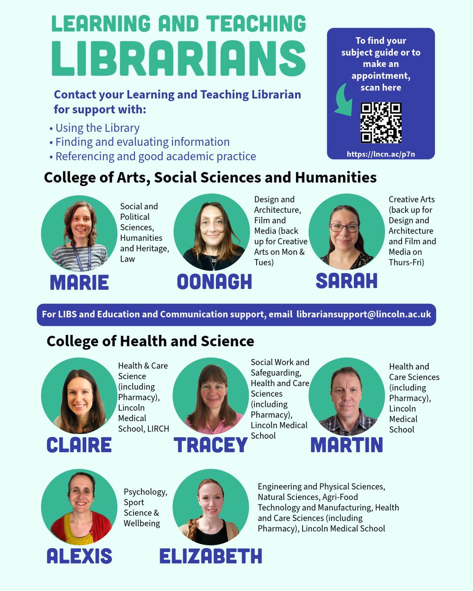 LibraryUoL's tweet image. For help finding resources and information for your course, referencing and more- find your Learning and Teaching Librarian here &amp;gt; 
guides.library.lincoln.ac.uk

#LibrarySupport #FindingInformation #Referencing