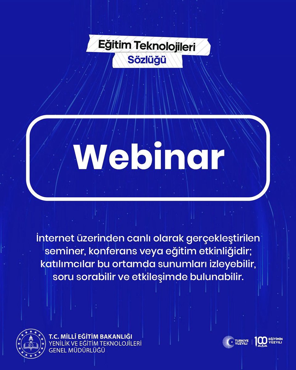 📘Eğitim Teknolojileri Sözlüğü serimiz devam ediyor!
Bu haftaki kavramımız: Webinar