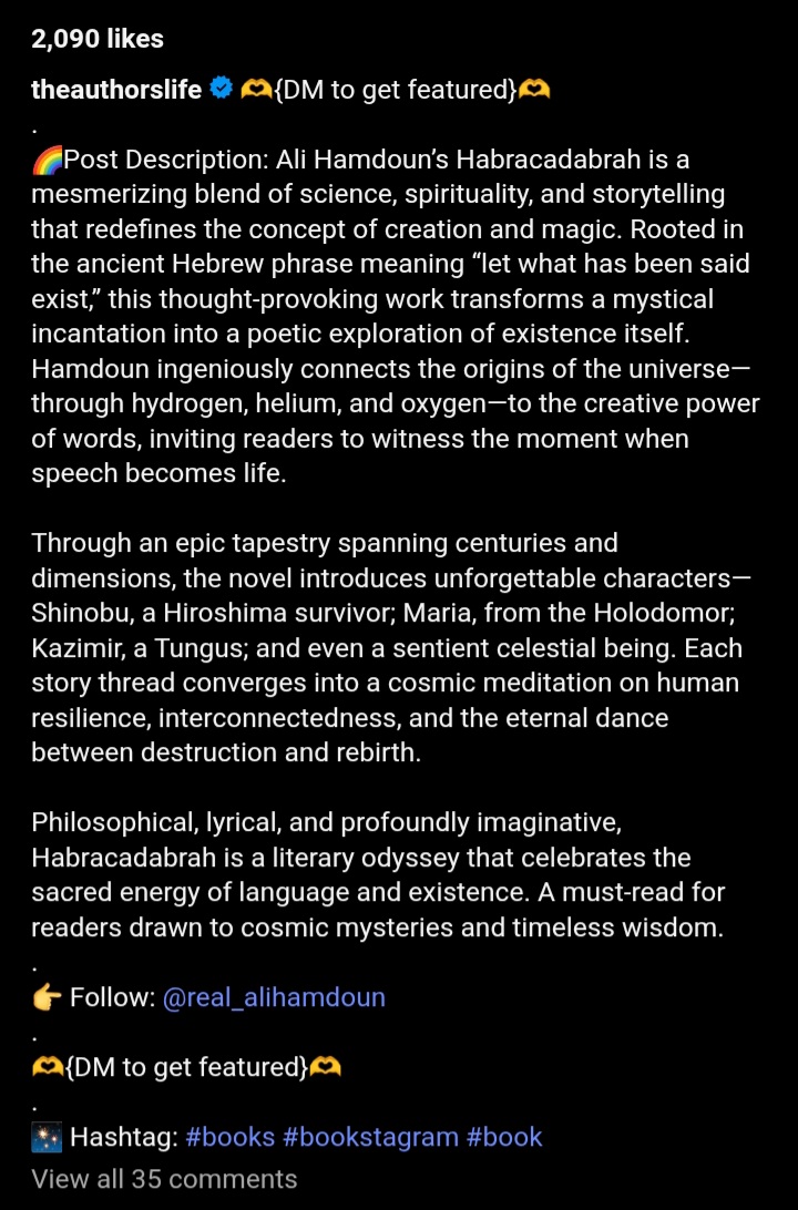 alihamdoun2's tweet photo. @frank1980_1 Order Now Habracadabrah! Available Now! Paperback &amp; Ebook! 
And DON’T forget to leave a review! 
https://t.co/NqZ8gRa7lQ…

https://t.co/rXKdHJLQYK… https://t.co/LOz89PrzMl