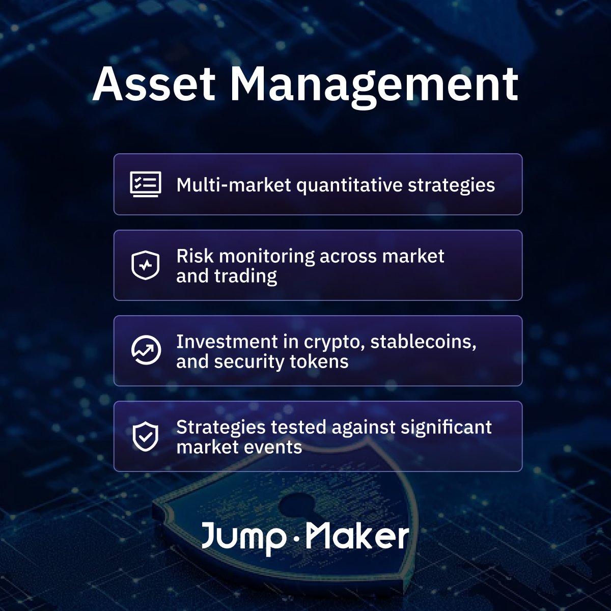 JumpMaker_EN's tweet photo. In asset management, stability is the highest standard. 🧠
Jump·Maker applies top FinTech risk control to crypto.
Highlights:
📈 Proven strategies in complex markets.
📉 Low drawdown (market-tested).
🔒 Elite FinTech team.
#JumpMaker - A time-tested asset partner. 💰 https://t.co/QFOqHgECg1