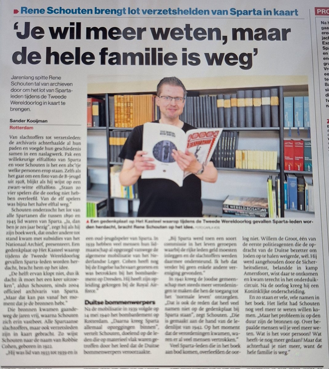 Mooi artikel vanmorgen in <a href="/ADnl/">AD.nl</a> over Sparta-archivaris René Schouten. Afgelopen zomer verscheen het boek naar aanleiding van zijn onderzoek naar Sparta in de Tweede Wereldoorlog.
Zie ook de link van sportgeschiedenis.nl over dit onderzoek. 🔗
sportgeschiedenis.nl/sporten/voetba…