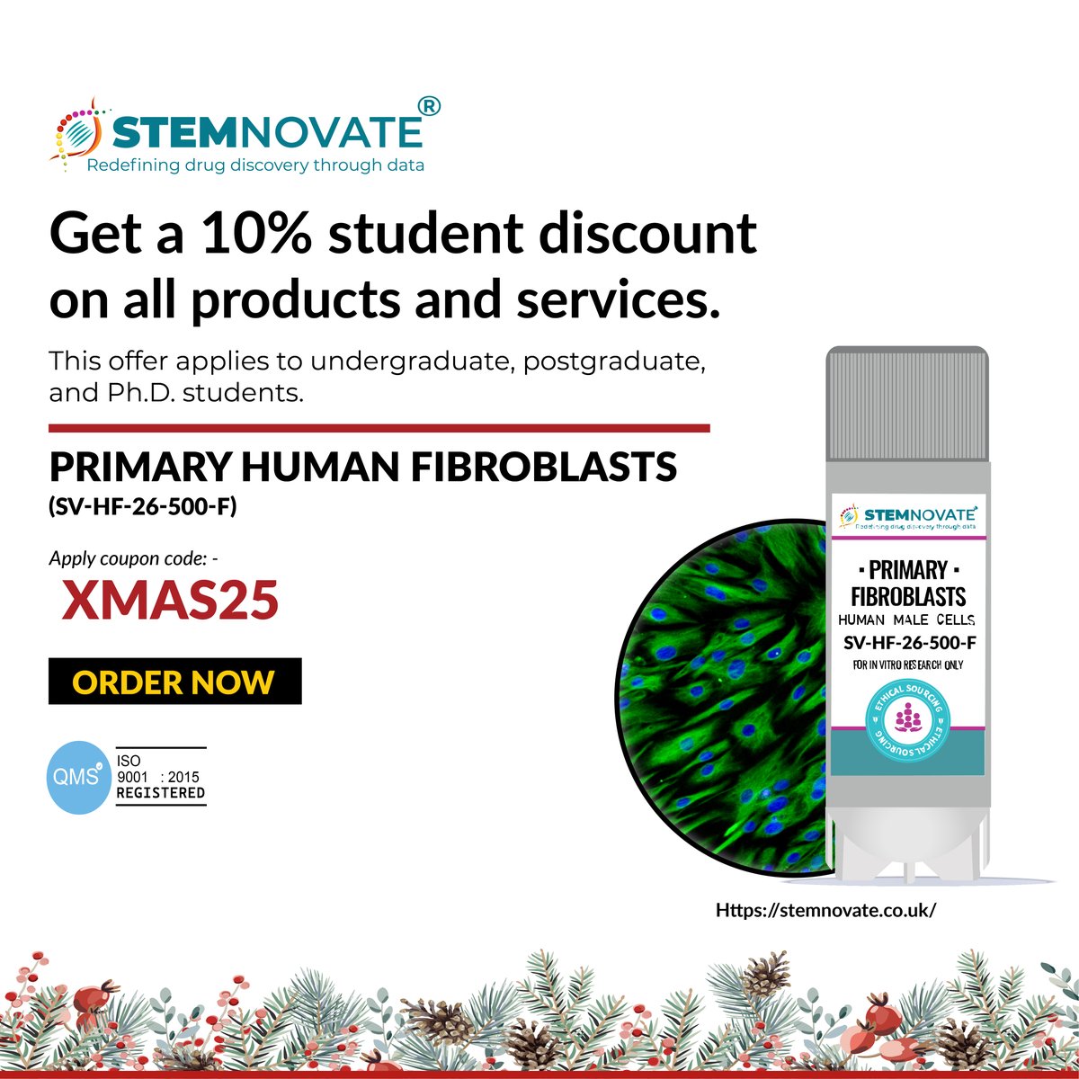This Christmas, we're spreading the joy with a 10% discount on all our products and services! It's the perfect time to explore our range of offerings and make the most of this special offer.

hubs.la/Q03Vm3Nz0

#ChristmasInTheLab #HolidayScience #BiotechGifts #Stemnovate