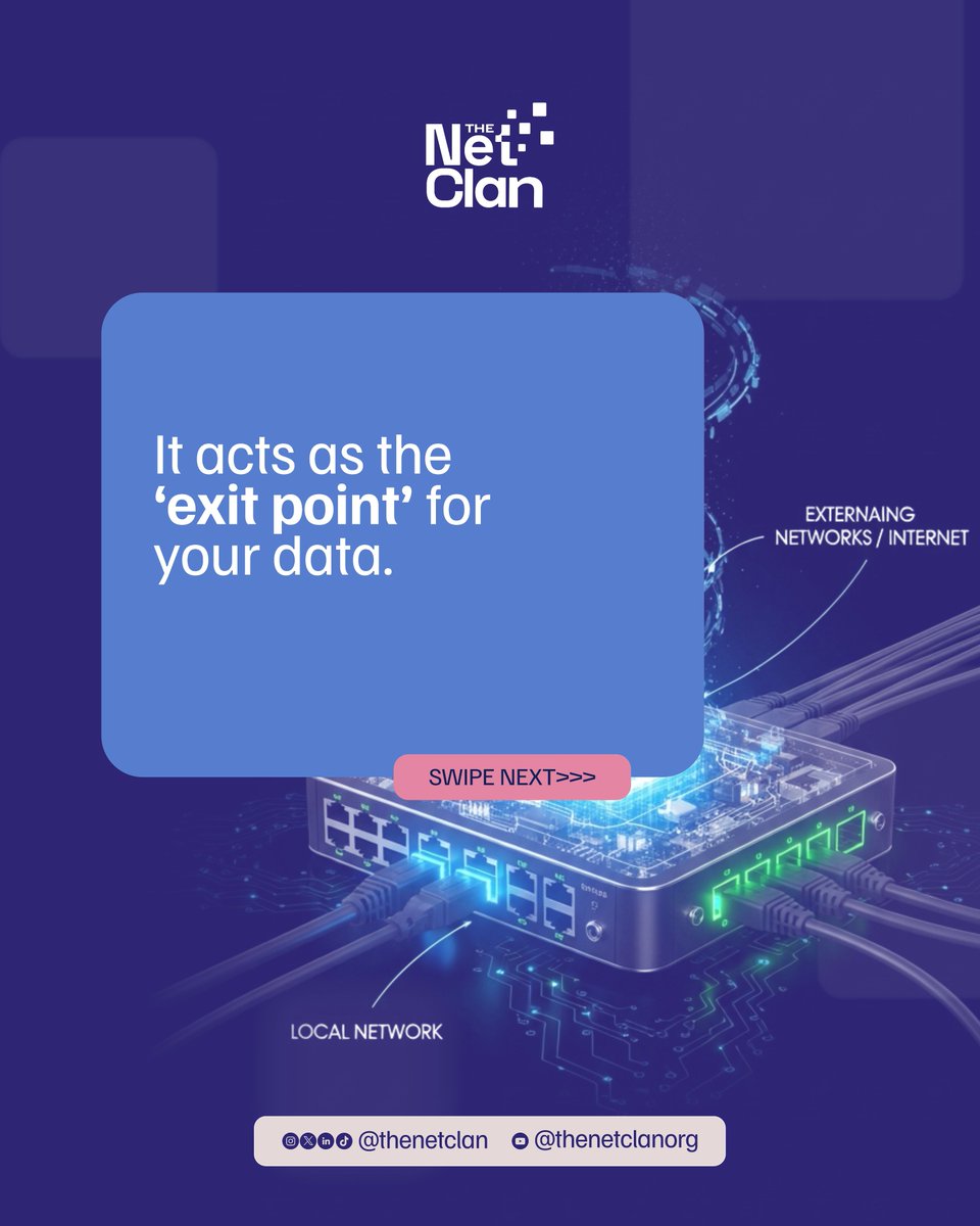 thenetclan's tweet image. No gateway = no internet. Here&apos;s why it matters especially if you&apos;re building or managing a network.

#Gateway #Networking  #TheNetclan #LiNE  
🧵 👇