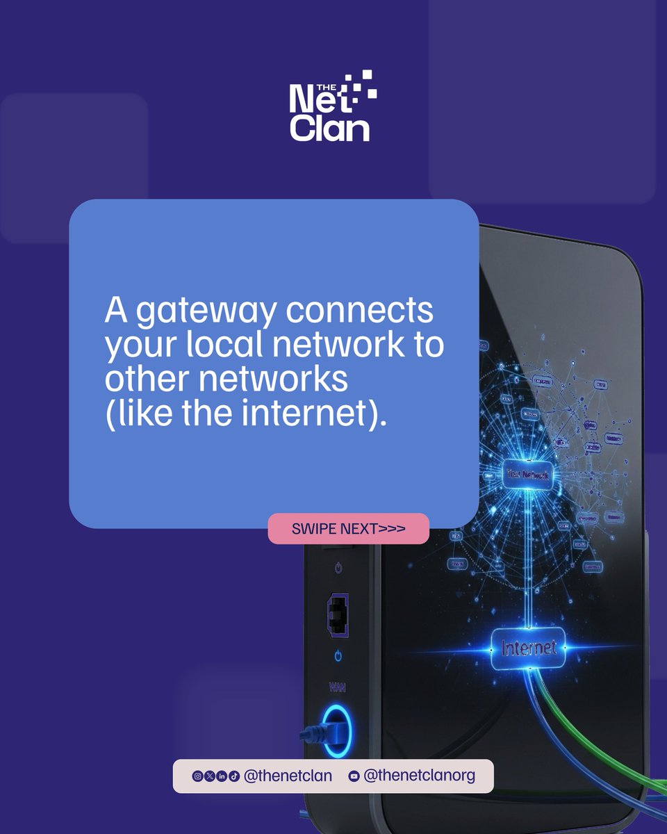 thenetclan's tweet image. No gateway = no internet. Here&apos;s why it matters especially if you&apos;re building or managing a network.

#Gateway #Networking  #TheNetclan #LiNE  
🧵 👇