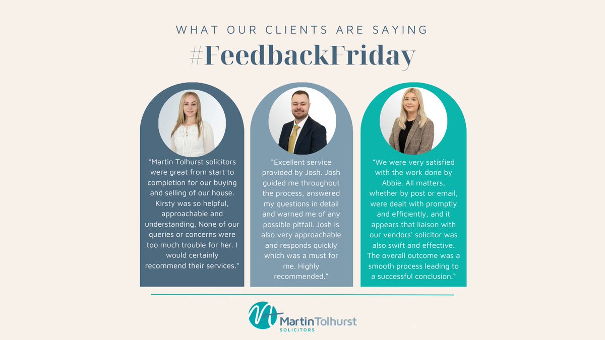 MartinTolhurst1's tweet image. 👏Feedback Friday!👏

We love ending the week with amazing client feedback and today we’re celebrating Kirsty, Josh and Abbie for going above and beyond!

🏡⚖️ Here’s to another week of happy clients and outstanding service!

#TeamTolhurst #Conveyancing #PropertyLaw