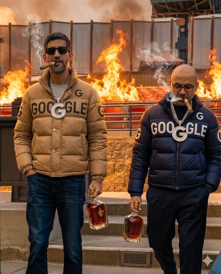 beffjezos's tweet image. Sundar and Demis after setting the AI industry on fire with the Gemini 3 drop