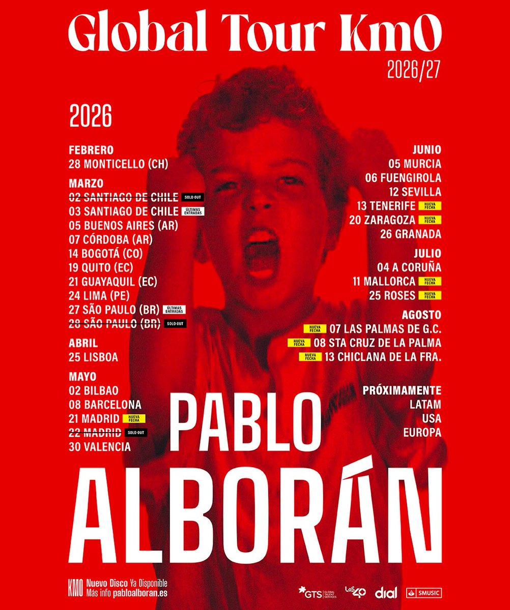 AlboranTeam's tweet photo. #Info YA A LA VENTA las nuevas fechas en España para el #GlobalTourKM0 de @pabloalboran:
📍Madrid, 2° 🎤
📍#TenerifeMusicFest
📍Zaragoza
📍Mallorca
📍@sonsdelmon, Roses
📍Gran Canaria
📍La Palma
📍@CMF_SanctiPetri, Chiclana

Hazte con tu 🎟 para la gira 👉🏻 https://t.co/oPPRCzRg3k https://t.co/55IzqWjd1D