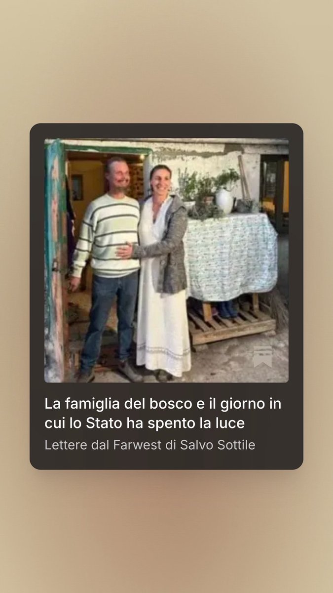 salvosottile's tweet image. ⚠️ Hanno portato via tre bambini.
Non per violenza. Non per abbandono.
Perché vivevano… nel bosco.

Una famiglia che non aveva fatto nulla di male.
Una scelta di vita diversa dalla nostra.
E uno Stato che ha deciso di spezzare un legame.

Ho scritto una Lettera dal Far West che…