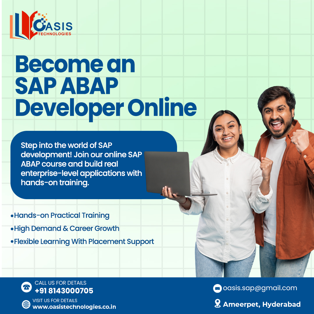 OasisTechhyd's tweet image. &quot;Kickstart your IT career with Oasis Technologies — Become a certified SAP ABAP developer with expert-led online training!&quot;

📞 +91 81430 00705

#OasisTechnologies #SAPABAP #ABAPTraining #OnlineLearning #ITCareer #CareerGrowth #PlacementSupport #SAPDeveloper #TechSkills