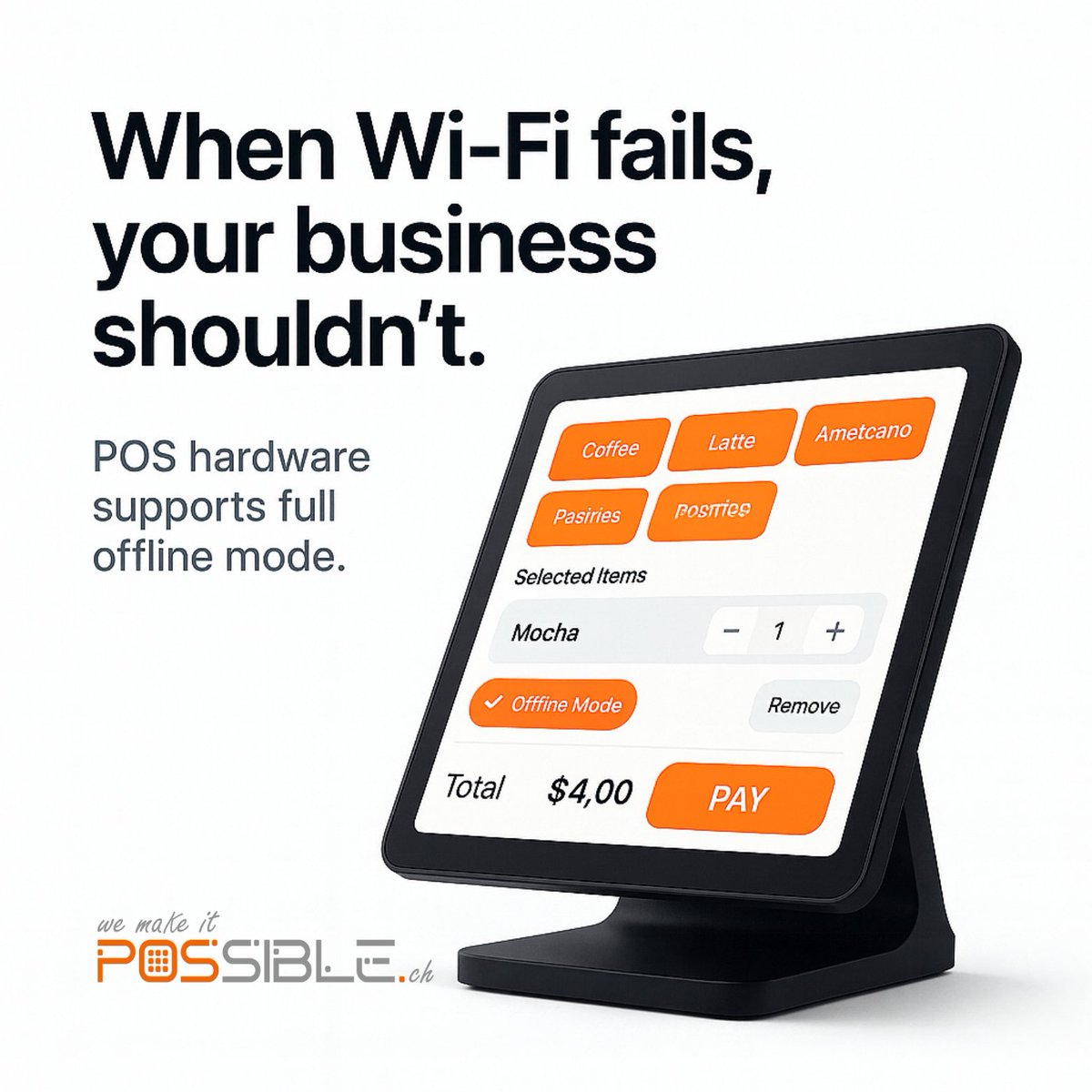POSsible838415's tweet image. Wi-Fi down? Your business keeps running.
POSsible hardware supports secure, stable offline mode — so you never lose a sale, even when the network drops.
Fast. Reliable. Built for real-world conditions.
👉 Learn more at possible.ch

#POSsible #POSSystem #OfflineMode