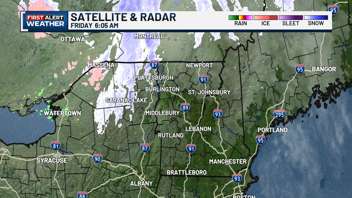 wcaxweather's tweet image. A few light snow and mix showers are moving across northern New York early this morning. Some snowflakes could be reaching the Champlain Valley in the next hour, but it won&apos;t last long. The better chance for precipitation comes this afternoon as rain showers move through.