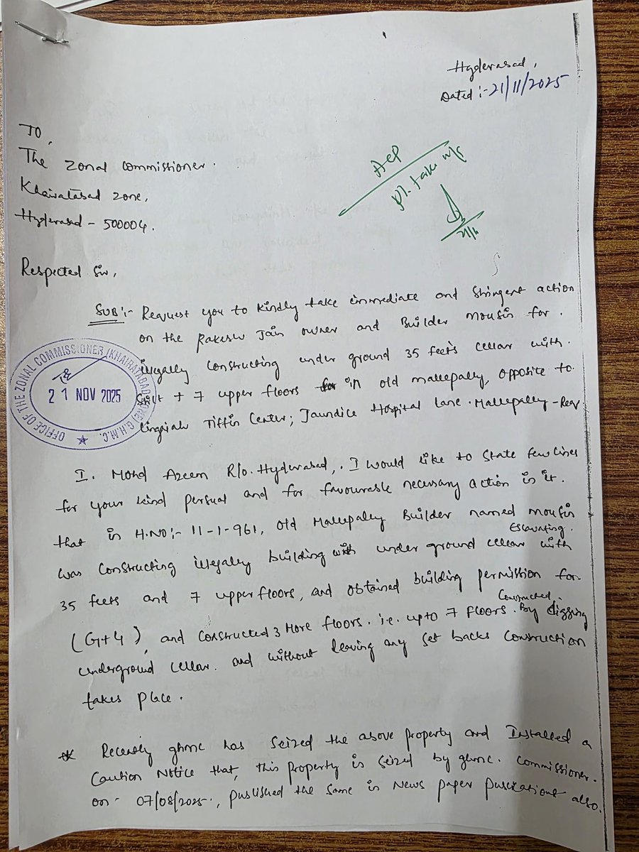 azeemofficial12's tweet photo. Dear sir @CommissionrGHMC @Comm_HYDRAA @GHMCOnline 
After seizing order this property onwer is not stopping his work! All construction equipments are lying on road! Because of this accidents are happening. Please look into this complaint and take necessary action.
Thank you https://t.co/WleuvRu69i