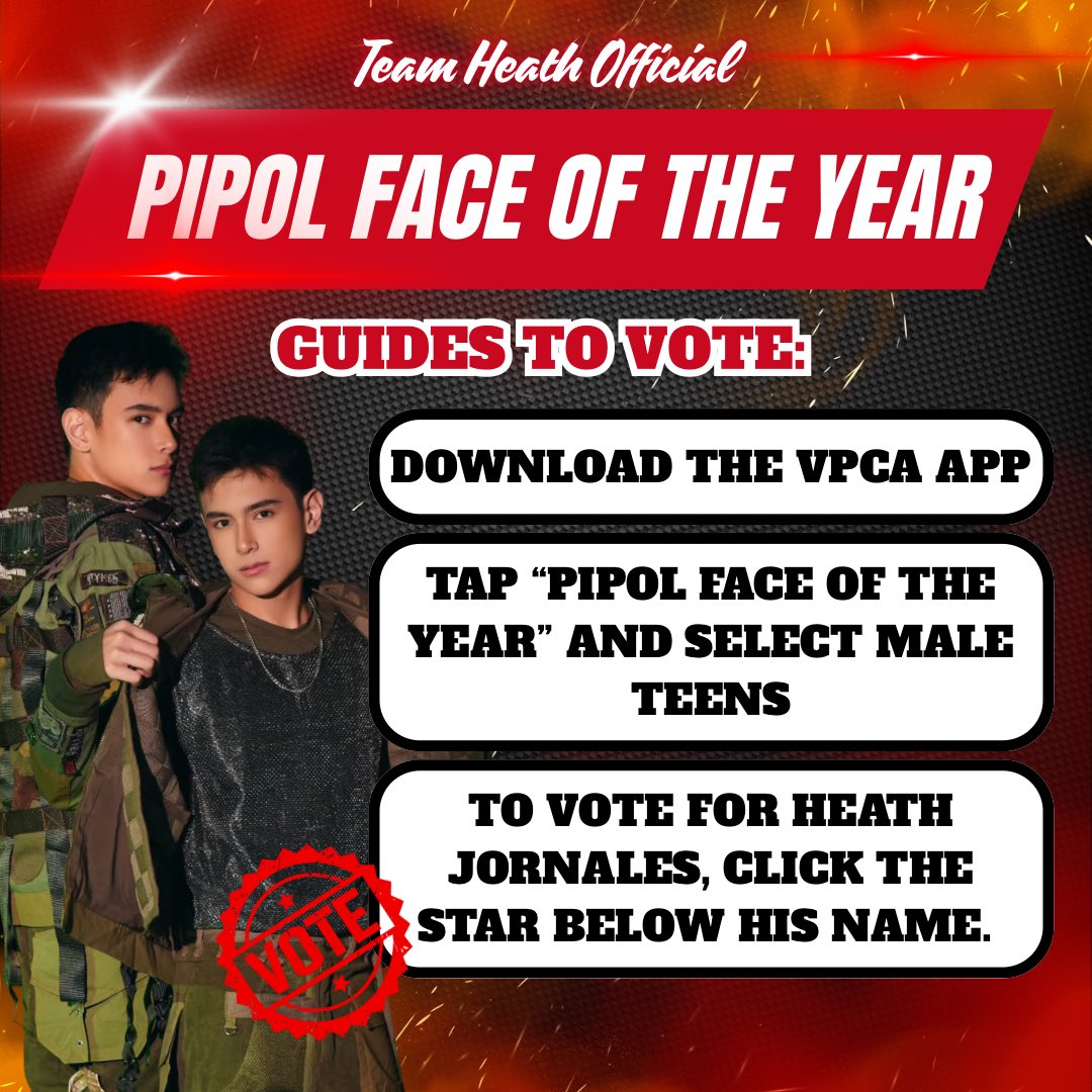 TeamHeathOfc's tweet image. Hello, everyone! 

Heath is nominated for “Pipol Face of the Year”. Let’s show our love for him by casting our votes.

Please help us realize this dream for our Moymoy.❤️

PLEASE VOTE for HEATH JORNALES❤️

🔗:  vpchoiceawards.com/webvote 

If you are done voting, please comment your…