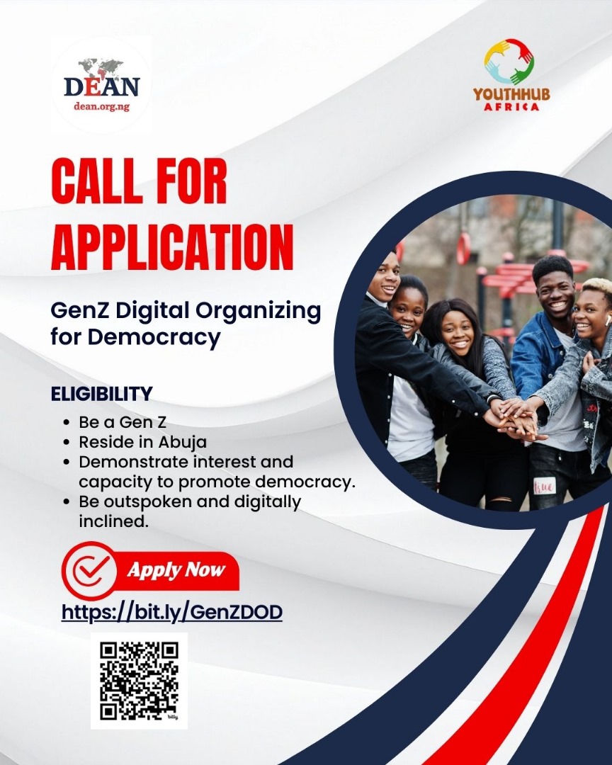 Hey Gen Z Abuja! 👋
Your honest, unfiltered thoughts on democracy and governance matter, and we want to hear them.
Are you bold?
Digitally savvy?
Ready to speak up for what truly affects your generation?
Available for a powerful 3-hour strategy dialogue?

If yes, then this is