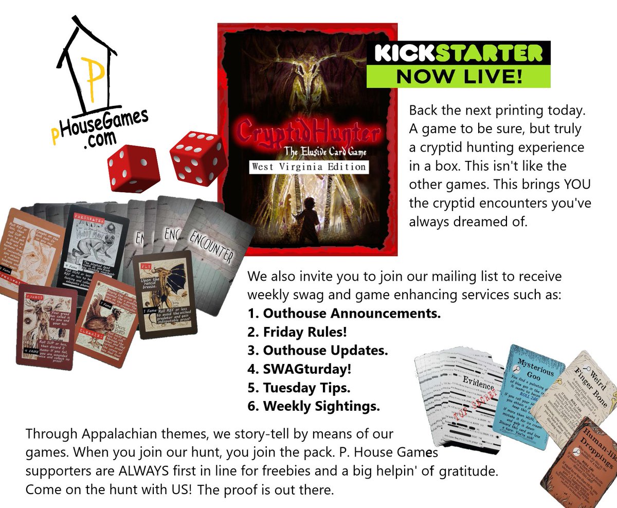 puckett2k's tweet photo. A Game? This is YOUR personal cryptid-hunting experience!
https://t.co/jbP94yg9Ki
#cryptid #tabletopgame #bigfoot #mountainmonsters #ancientaliens #ghost #paranormal #kickstarter #games #garycon #Mystery #phousegames #rpg #dungeonsanddragons #cryptidhunter https://t.co/ASEzwvru13