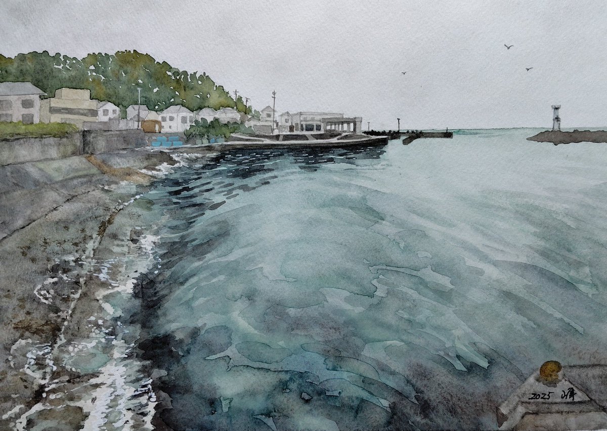 透明水彩、#勝浦東部漁港、 この船のない船上げ場の直ぐ右側には引用