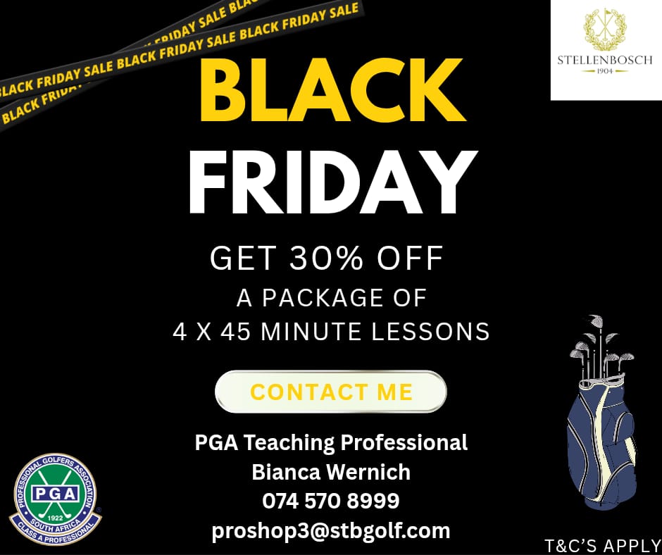 stellenboschgc's tweet image. Black Friday is here! 🥳🤩

Get a whopping 30% OFF when you book a package of 4 x 45-minute golf lessons.

Ready to level up your game?
Contact Bianca on 074 570 8999 or email proshop3@stbgolf.com to secure your spot!

✅PGA Teaching Professional

#BlackFridayDeal #GolfLessons