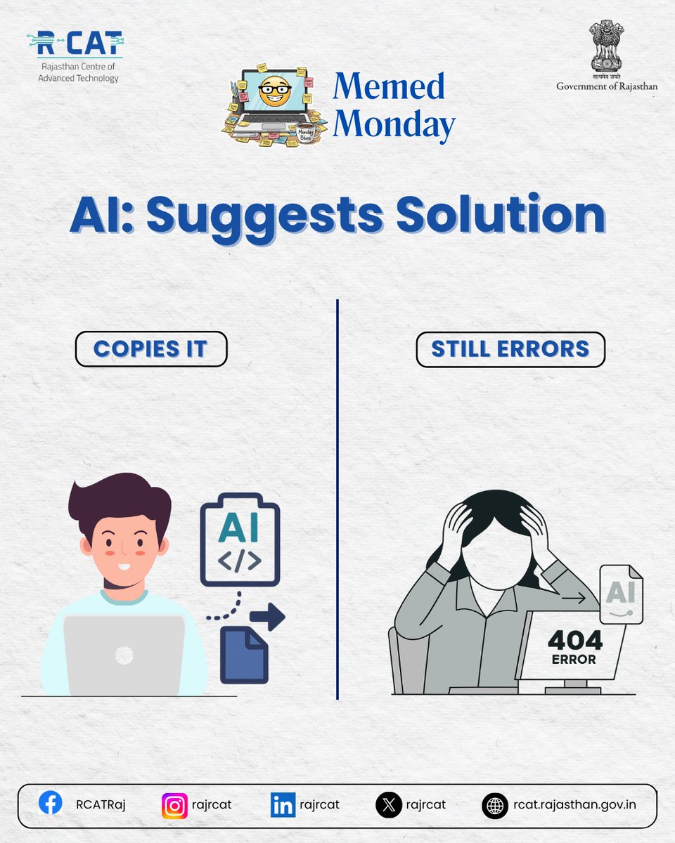 rajrcat's tweet image. When AI tries its best but your code disagrees.

#MemedMonday #CoderLife #RCAT #TechHumor #ProgrammingMeme #DebuggingFails