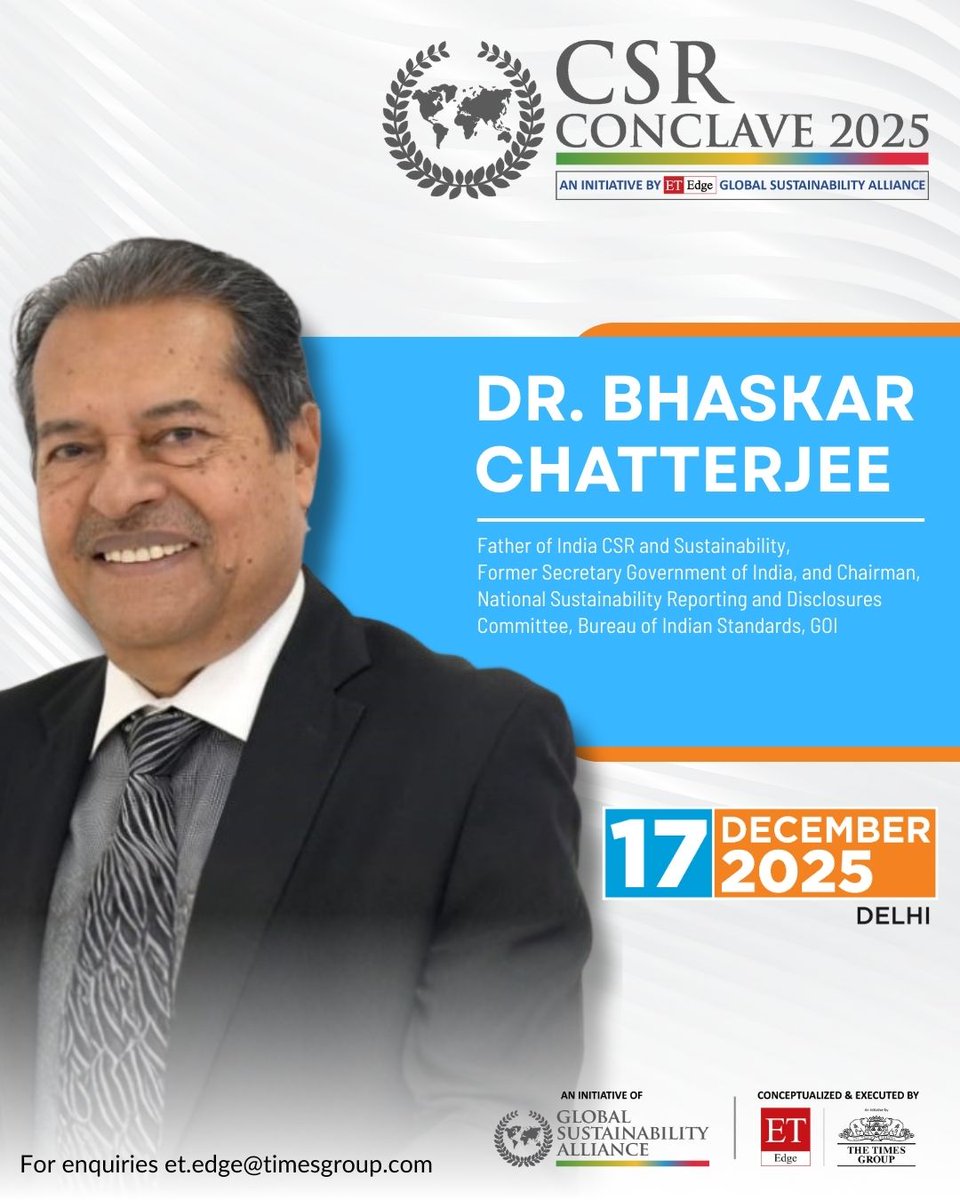 We are honoured to welcome Dr. Bhaskar Chatterjee — celebrated as the Father of CSR &amp; Sustainability in India, Former Secretary to the Government of India, and Chairman, National Sustainability Reporting &amp; Disclosures Committee (Bureau of Indian Standards, GOI) — as a
